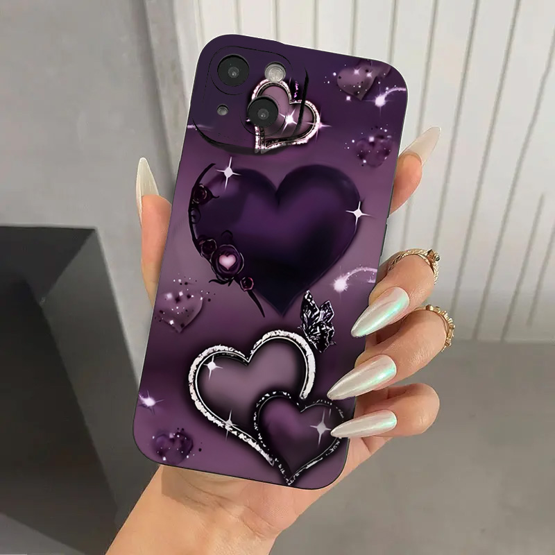 Phone Cases Xr Iphone - Purple Heart-Shaped Design TPU Phone Case
