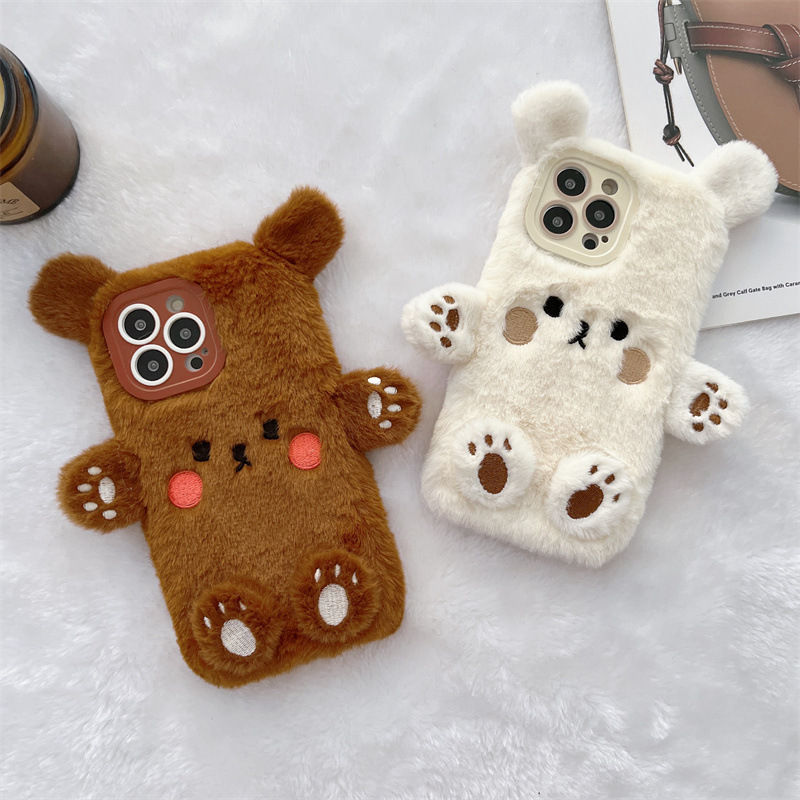 Korean 3D Cartoon Bear Fluffy  - Phone Cases For Iphone 16 ulasan dan harga
