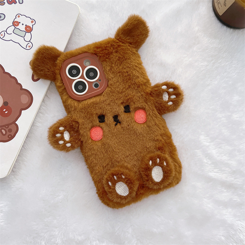 Korean 3D Cartoon Bear Fluffy  - Phone Cases For Iphone 16 ulasan dan harga