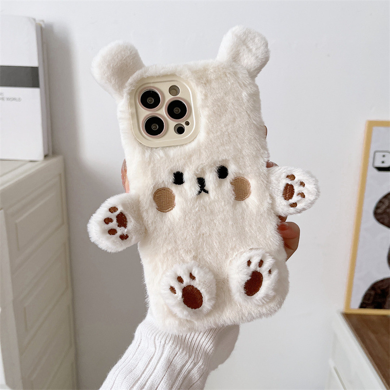Korean 3D Cartoon Bear Fluffy  - Phone Cases For Iphone 16 ulasan dan harga